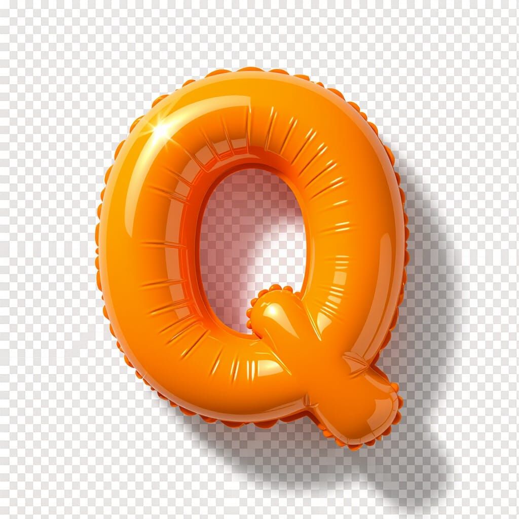 Inflated Orange Glossy Letter Q with Reflective Surface