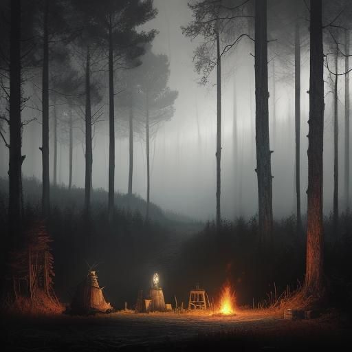 Eerie Picnic in Meadow: Color Ink Illustration