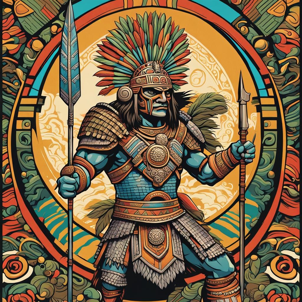 Ancient Aztec Warrior in Dynamic Pose