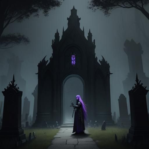 Vampire at Cemetery Gate in Gothic Fantasy Style