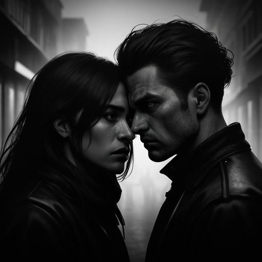 Intense Couple Embrace in Gritty Urban Setting