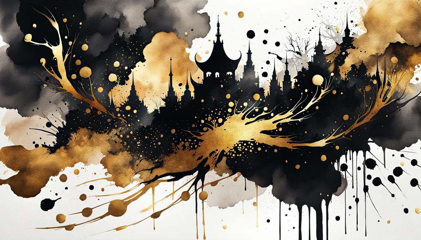Elegant Ink Splatter Art in Gold and Black