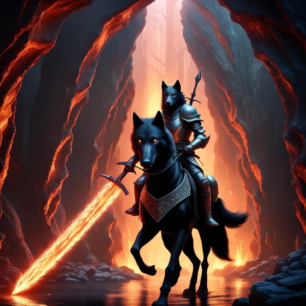 Armored Wolf Knight on Stallion in Crystal Cave