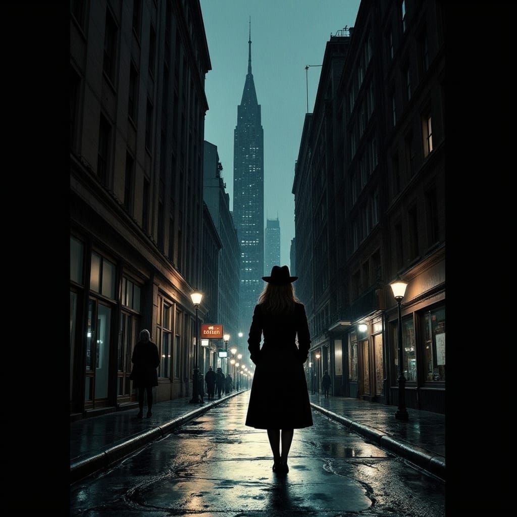 Noir Figure in a Dark City Street