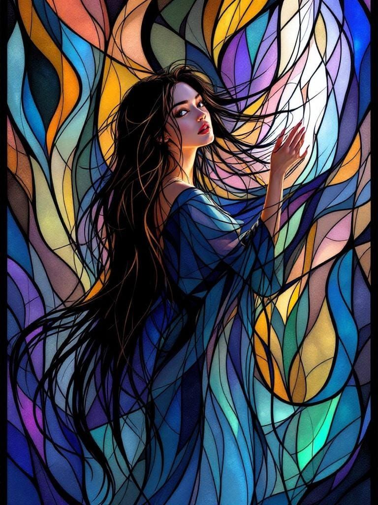 Woman at Oregon Fair in Stained Glass Style