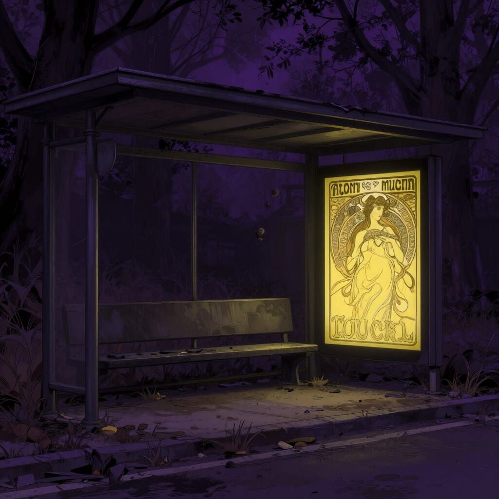 Dark Fantasy Bus Stop in Volumetric Light