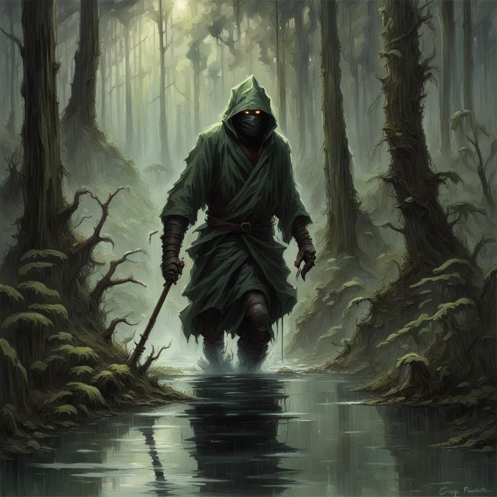Swamp Ninja Travels Through Dense, Dark Swamp