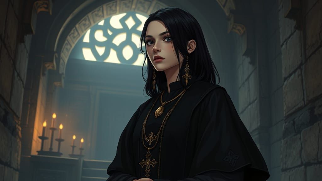 Enigmatic Female Cleric in Forgotten Temple