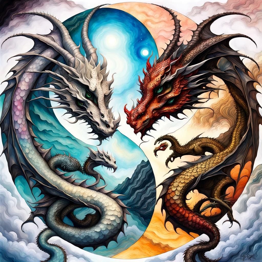 yin yang and dragons