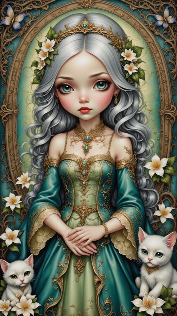 Girl with Cats  <lora:Strangeling 2:1.0>