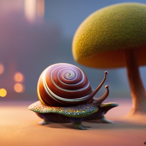 Snail and Toadstool at Night: Digital Concept Art