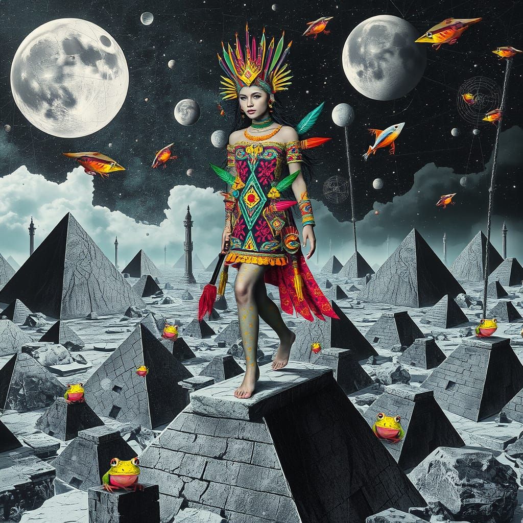 Surreal Goddess Emerges from Tribal Collage