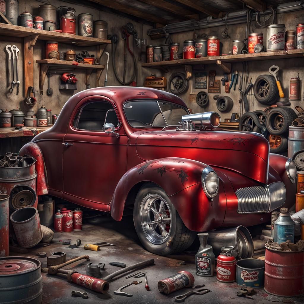 1941 Willys Coupe in a Garage