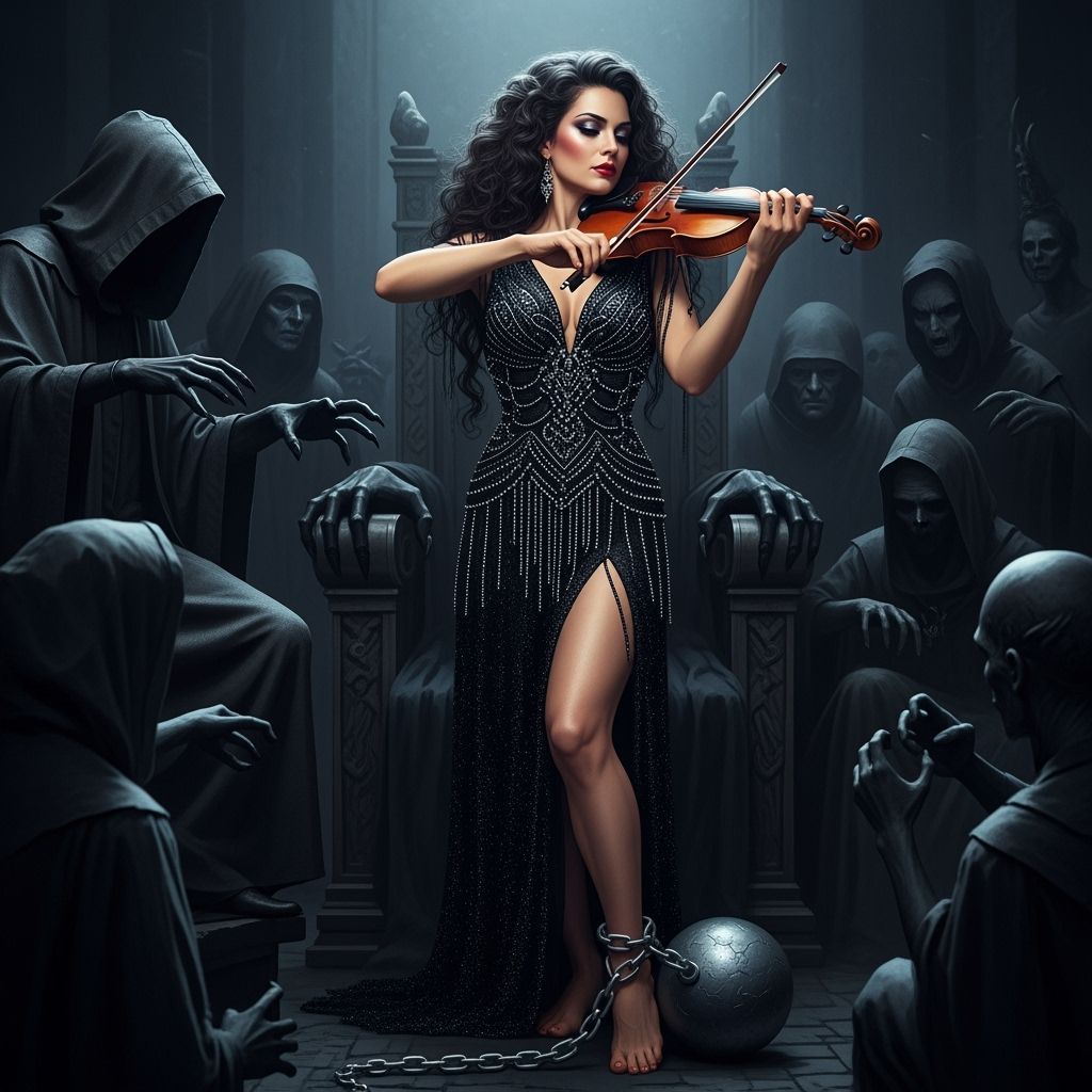 Violinist Plays for Dark Master, Chained to Music