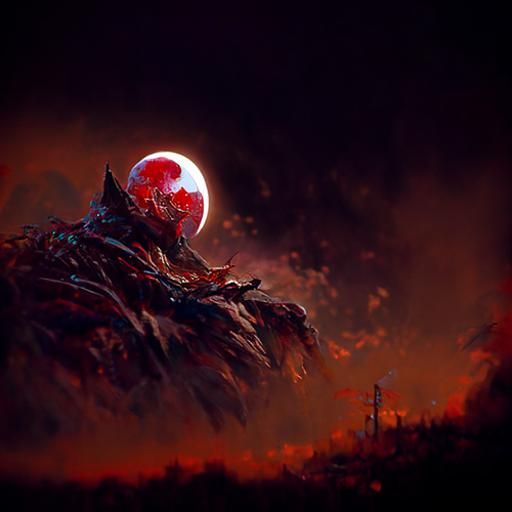 Sinister Red Moon in 8k Resolution