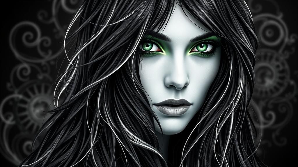 Monochrome Portrait of a Woman with Emerald Eyes