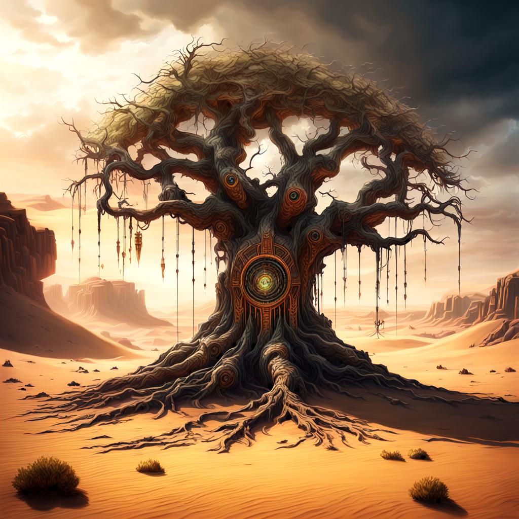 Cyberpunk Tree of Death in Arid Wasteland