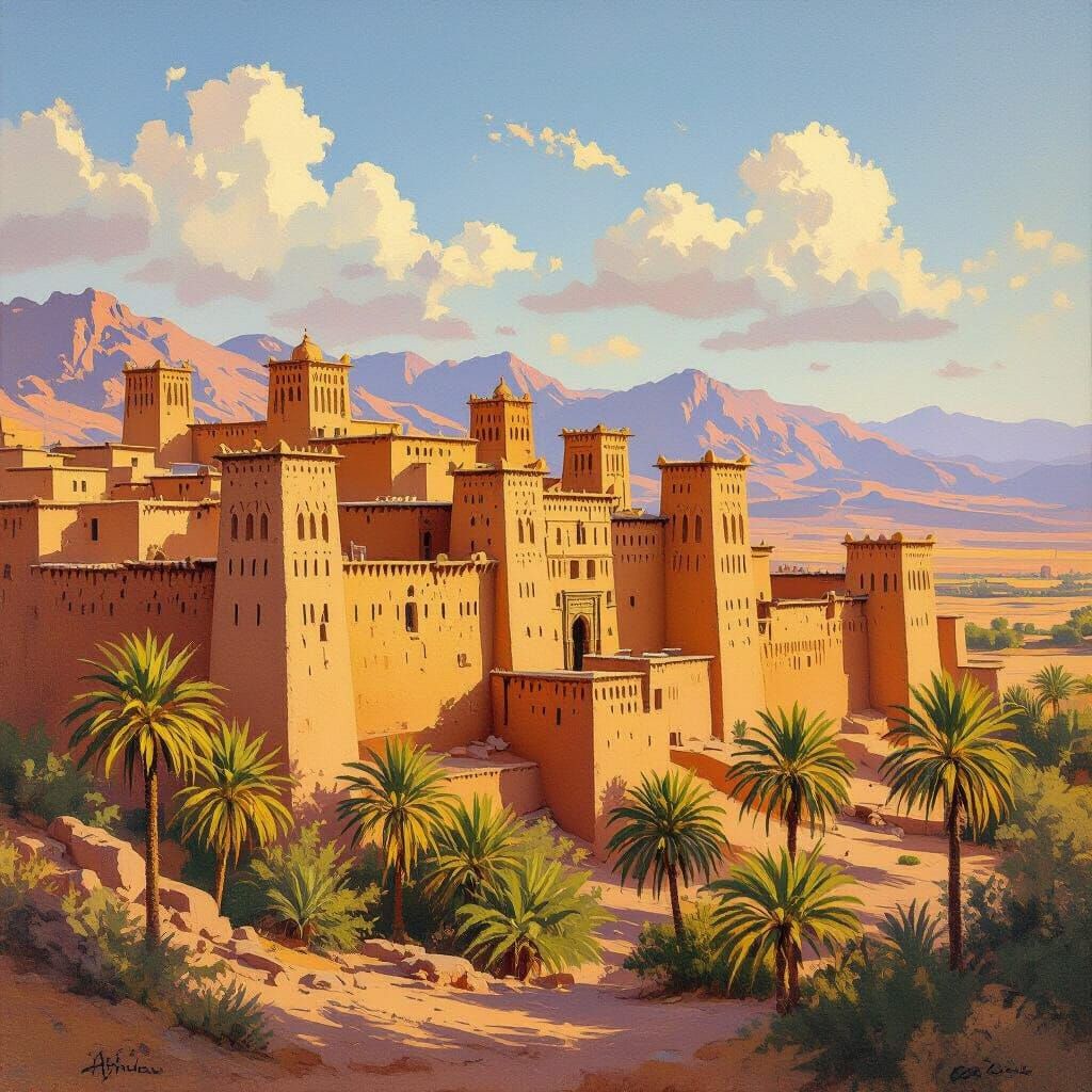 Majestic Oil Painting of Kasbah Ouarzazate Morocco