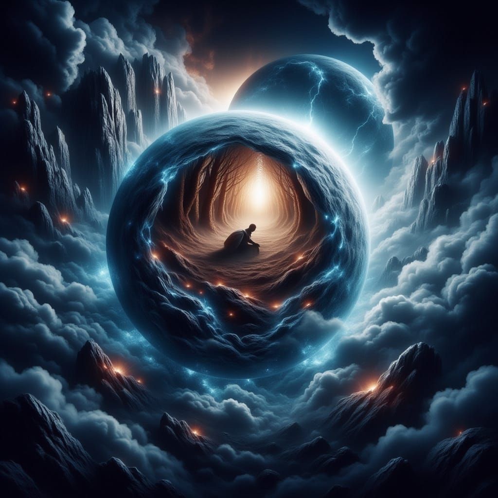 Ethereal Double Exposure of Xenomorph Turtle Amidst Cosmic G...
