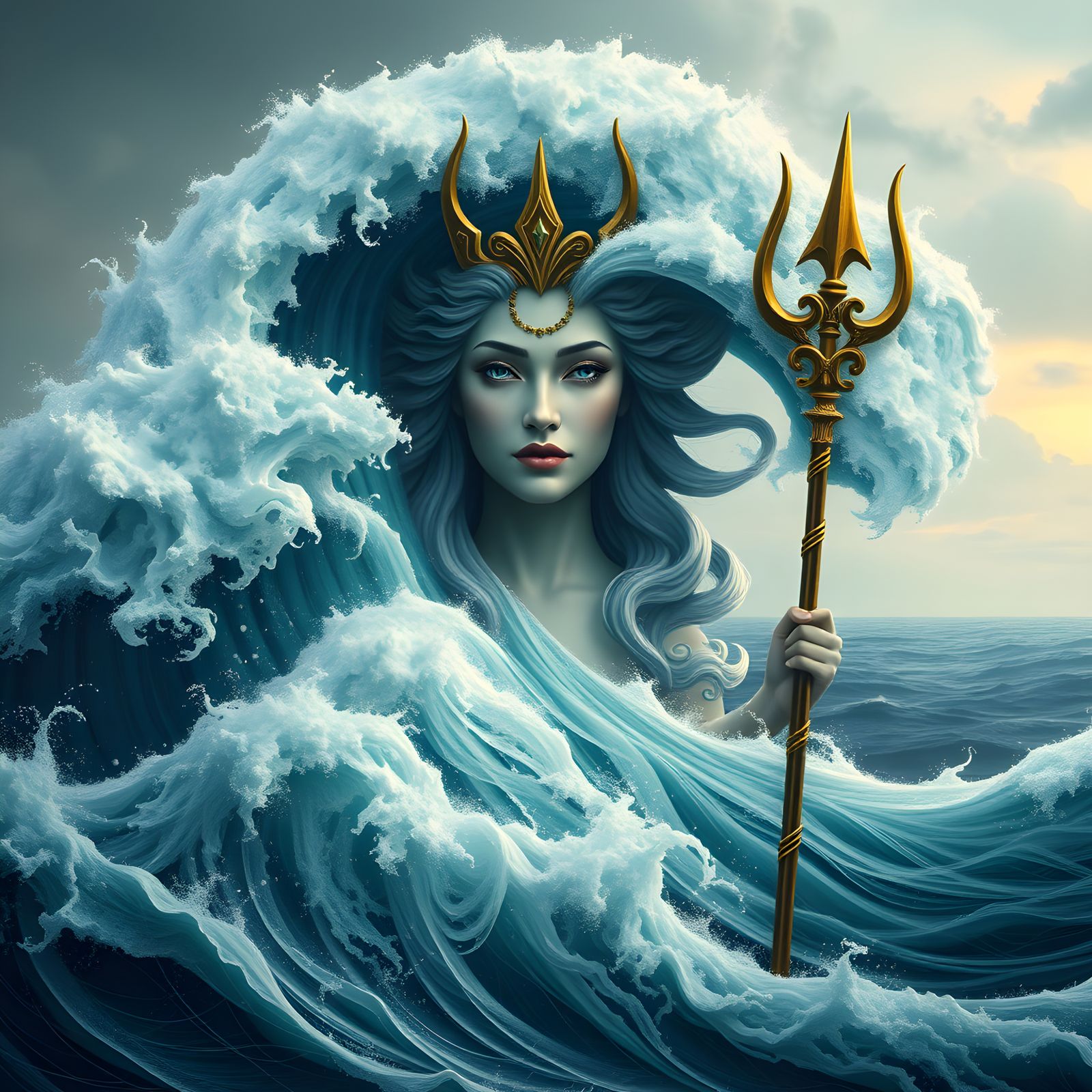 Ocean Goddess: Gigantic Wave with Female Face