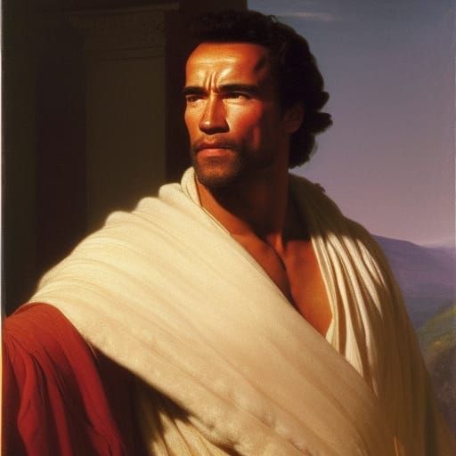 Arnold Schwarzenegger as Greek God, Bierstadt Style