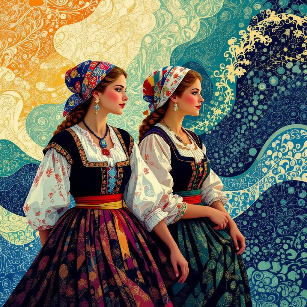 Lithuanian Peasant Women in 1772 with Fractal Patterns