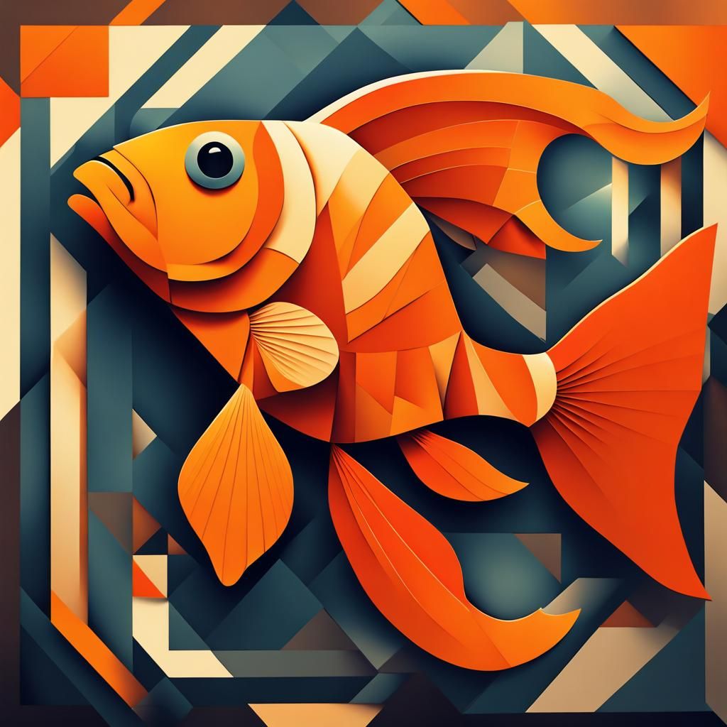Orange Goldfish in Cubist Art Deco Style