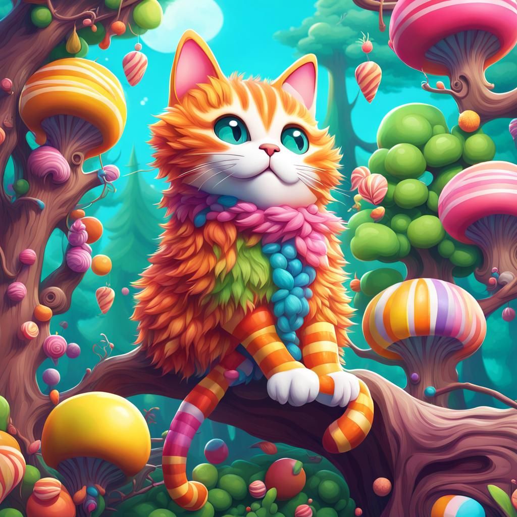 Enchanted Cat Forest in Candy Art Style