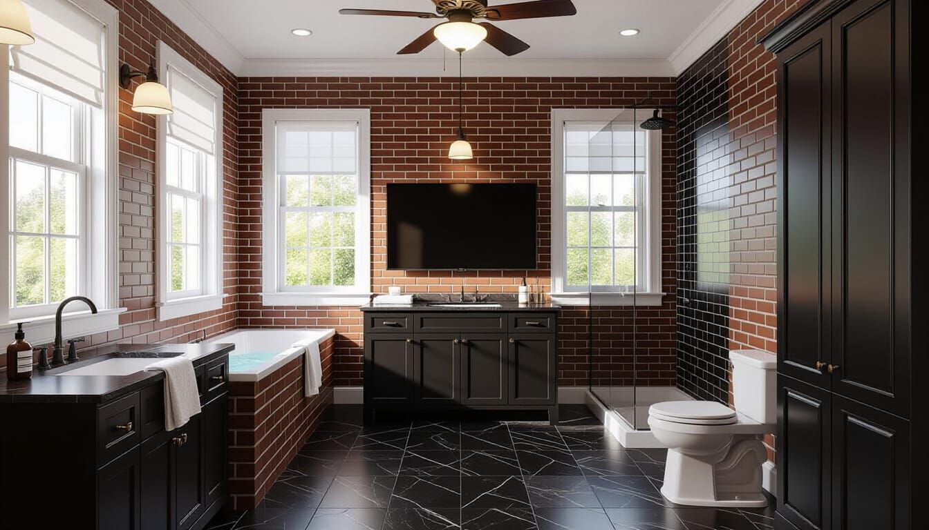 Vibrant Victorian Bathroom with Brick and Marble