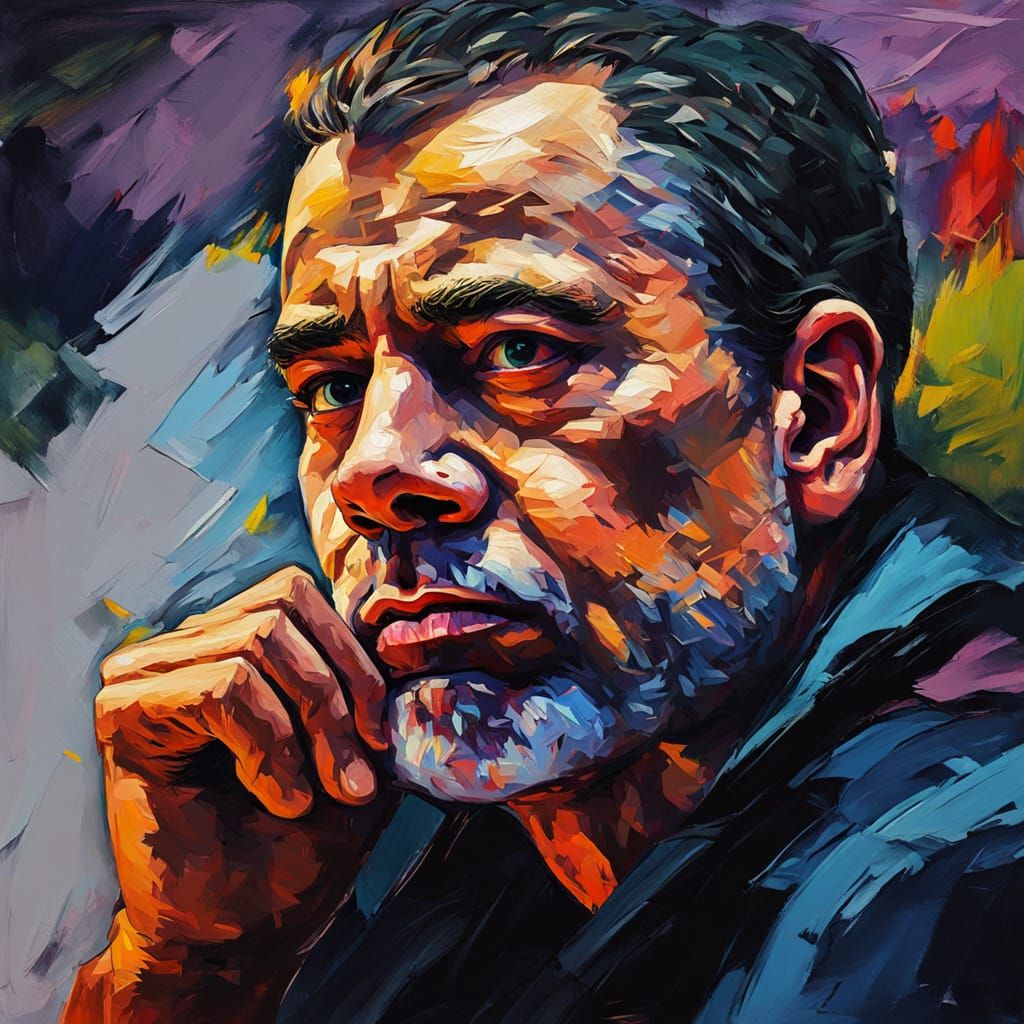 Expressionist Portrait: Solitary Figure in Vibrant Oil