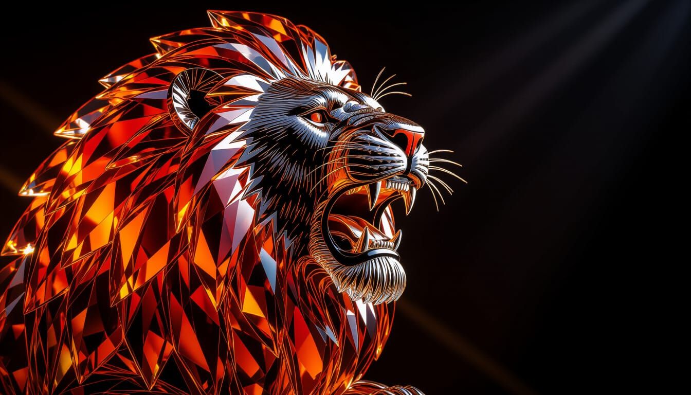 Majestic Crystal Lion Sculpture Roaring Fiercely