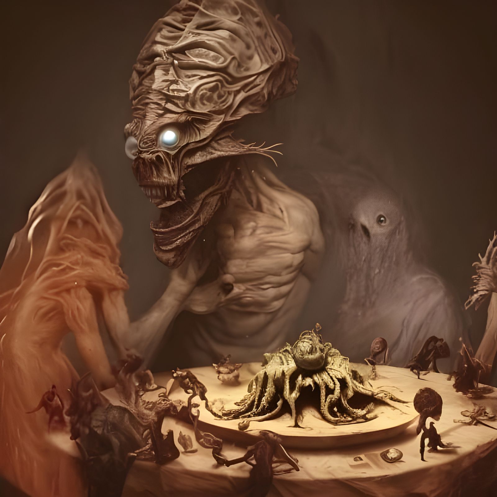 Hyperrealistic Alien Feast in Futuristic Cityscape