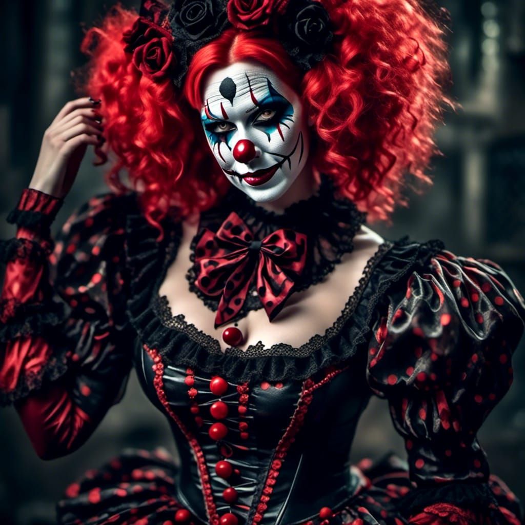 Voluptuous Gothic Clown in Dark Fantasy Photography