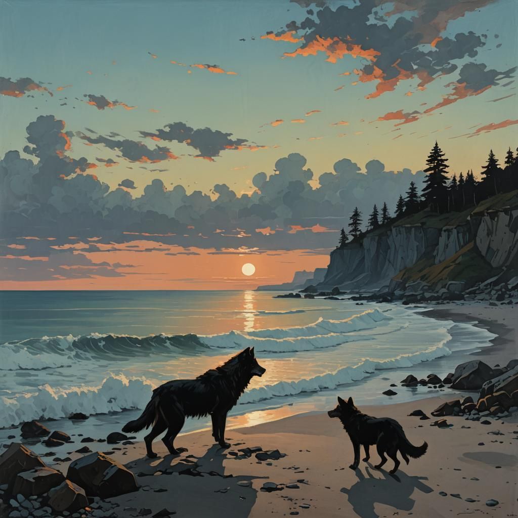 Werewolf at Dawn: Gouache Illustration in Romantic Style