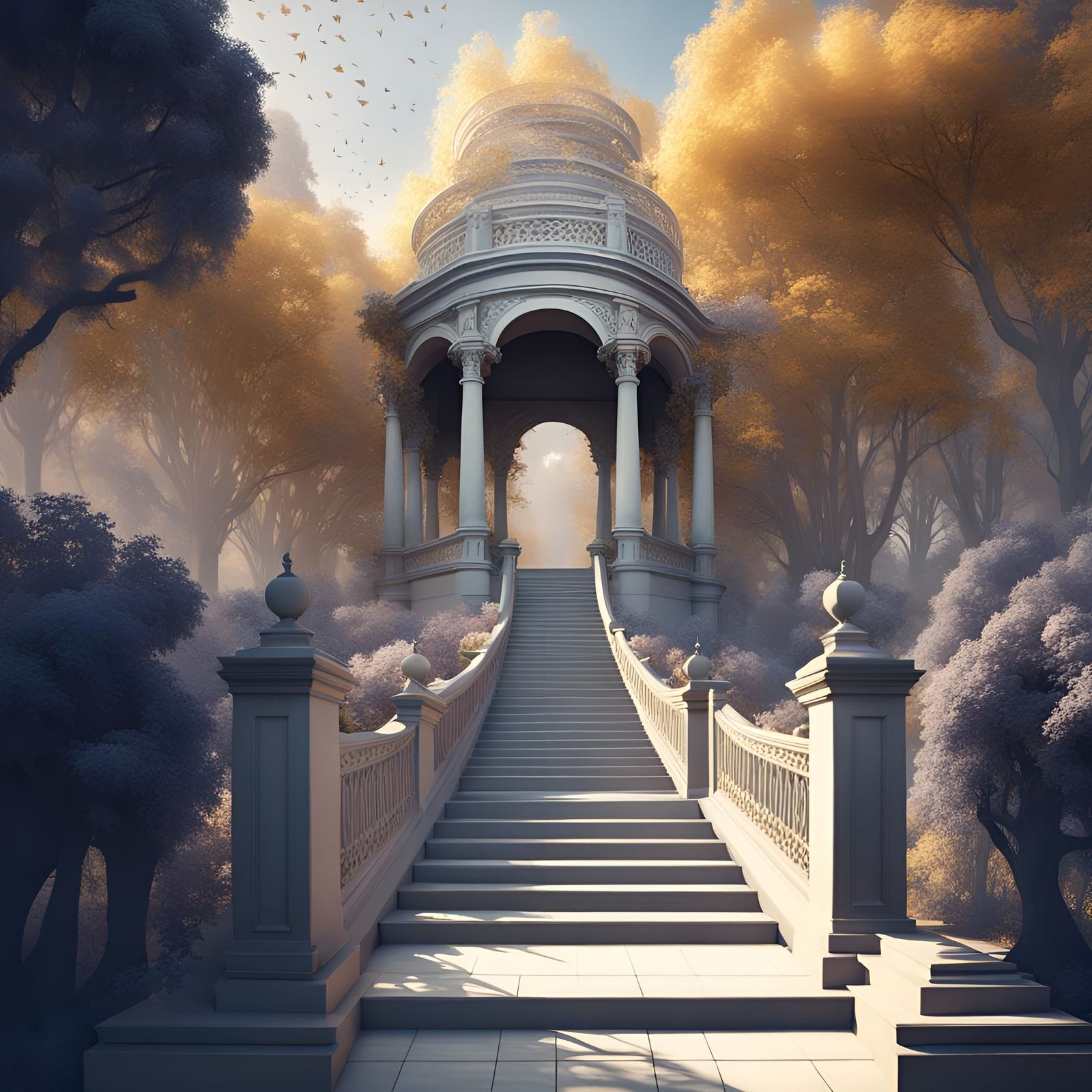 Palladian Garden Illustration with Sinuous Pathway