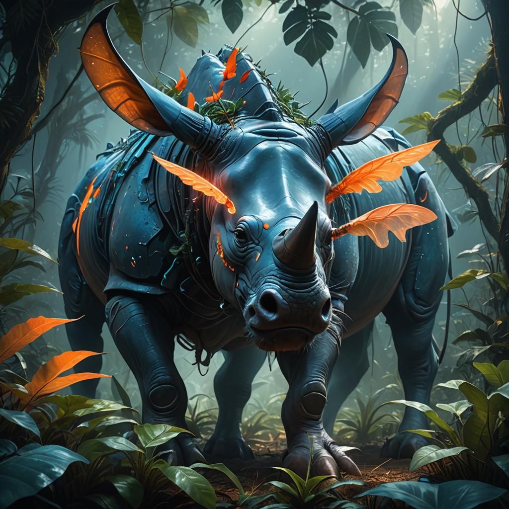 Rhino-Mosquito Hybrid Beast in Fantasy Jungle
