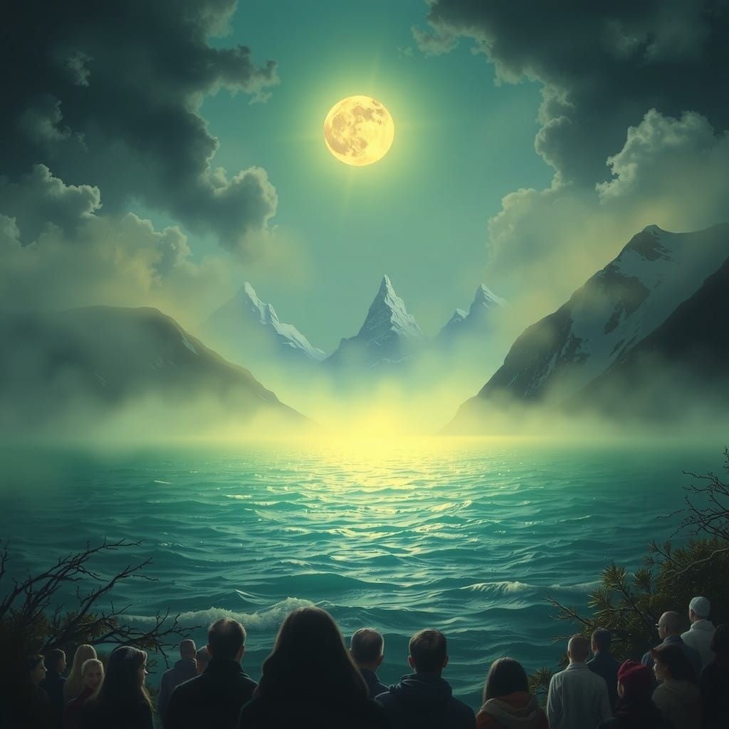 Ethereal Moonlit Realm Where Sea and Sky Converge