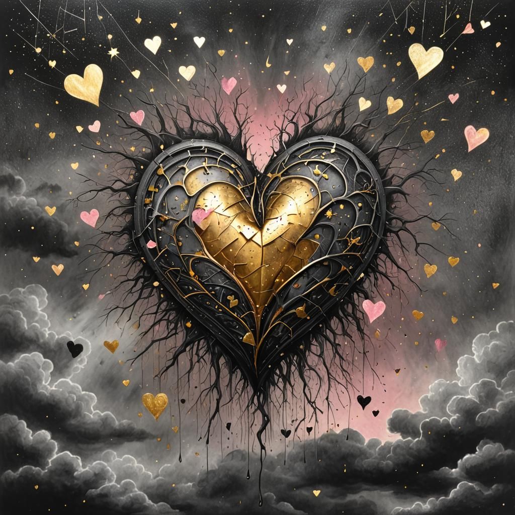 Healing Heart with Kind Words, Charcoal Drawing