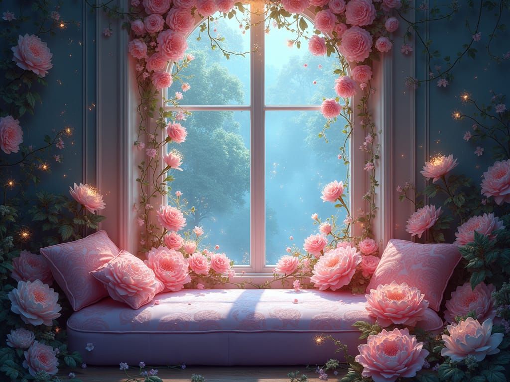 Ethereal Floral Dreamscape with Shimmering Sparkles