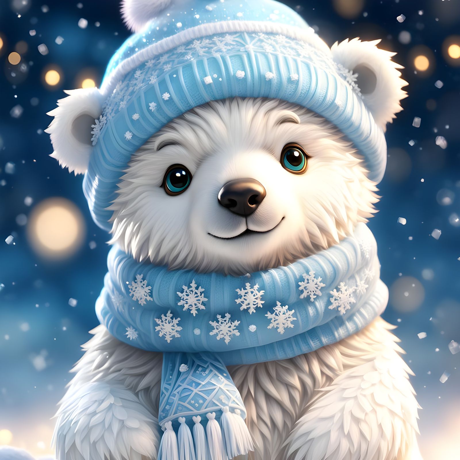 Vibrant Anime Polar Bear in Festive Wonderland
