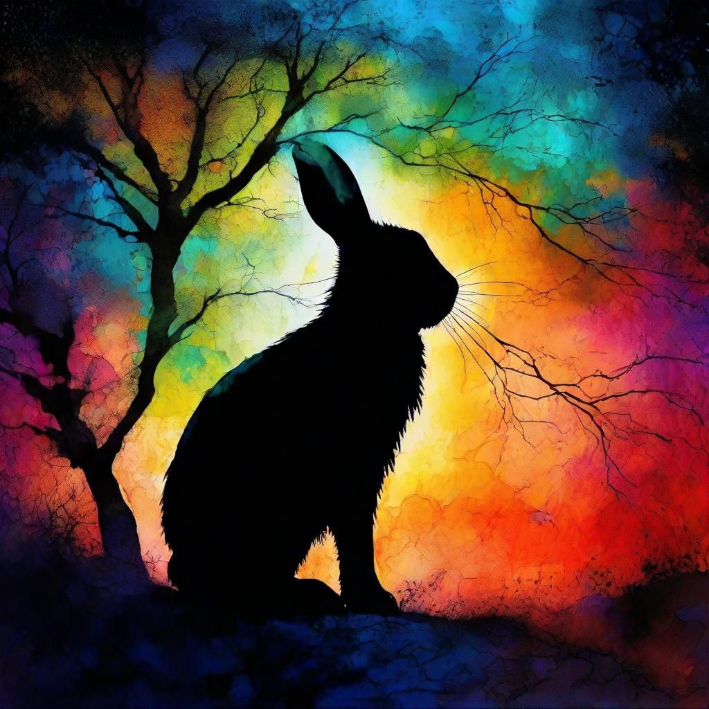 Rabbit Silhouette in a Pre-Raphaelite Landscape