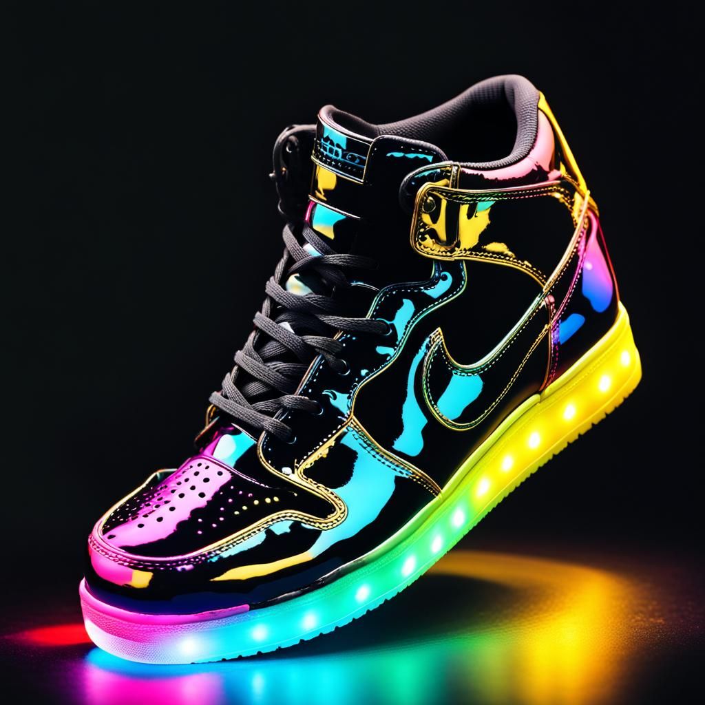 Colorful Shoe with Shiny Lights on Black