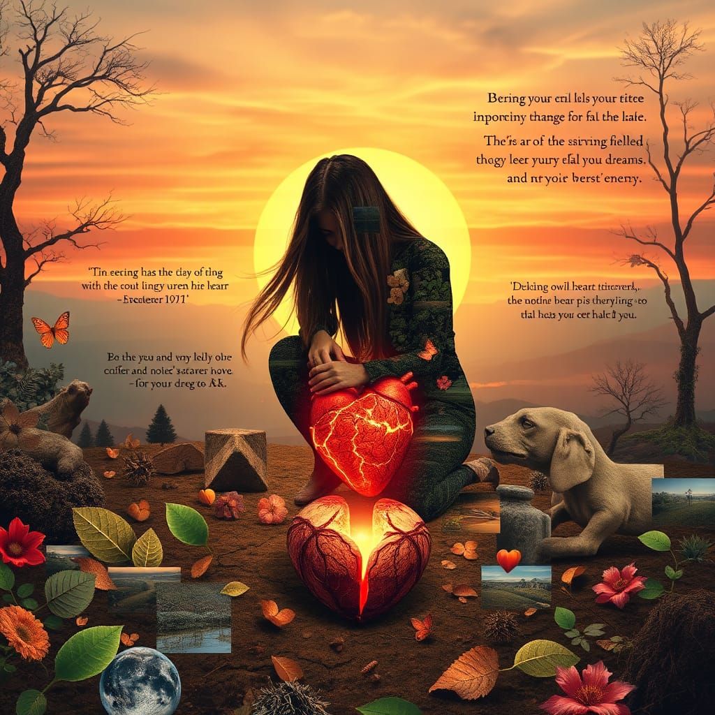 Bio Art Collage: Woman, Leaves, and Resilience