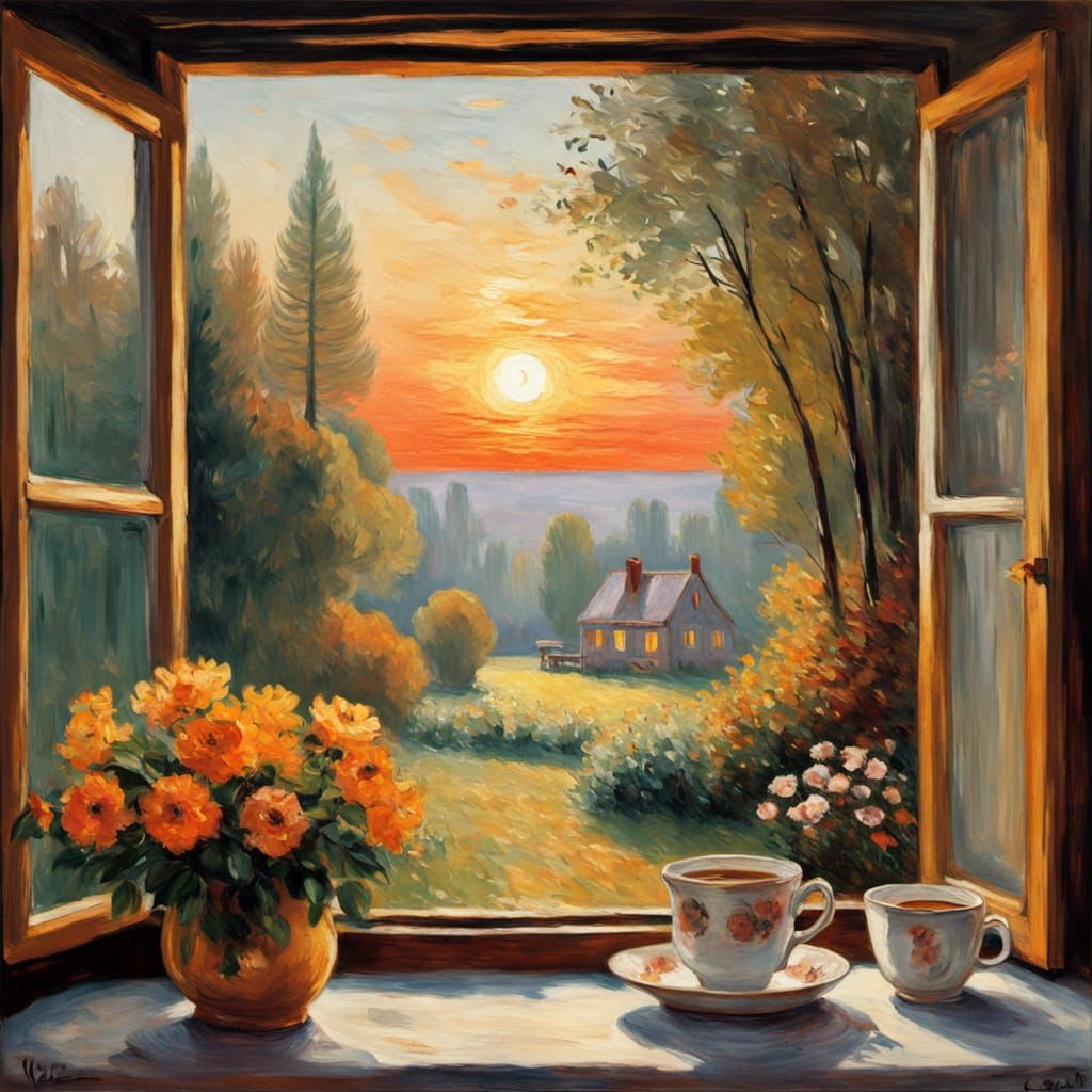 Cozy Sunrise House Painting in Impressionist Style