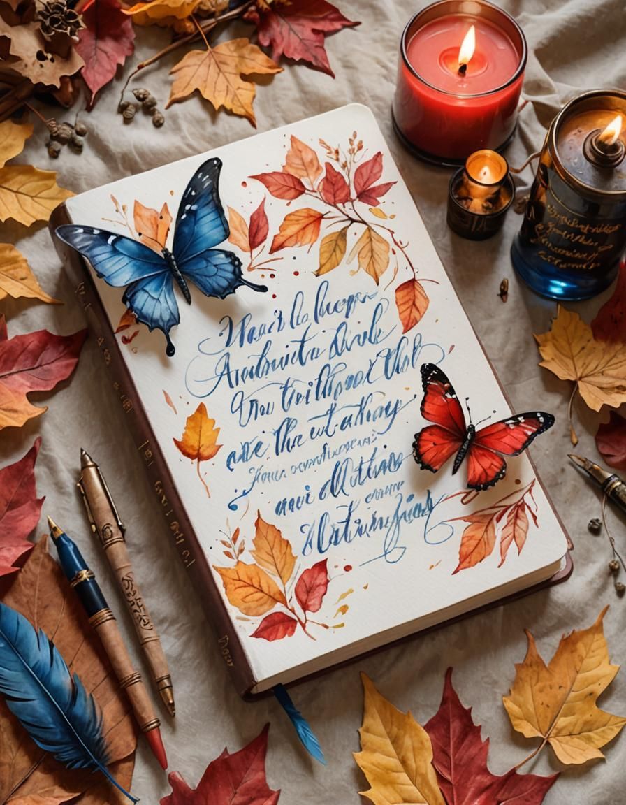Watercolor Autumn Calligraphy Book with Butterfly