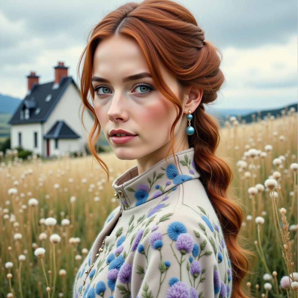 Scottish Woman Watercolor Portrait in Golden Hour