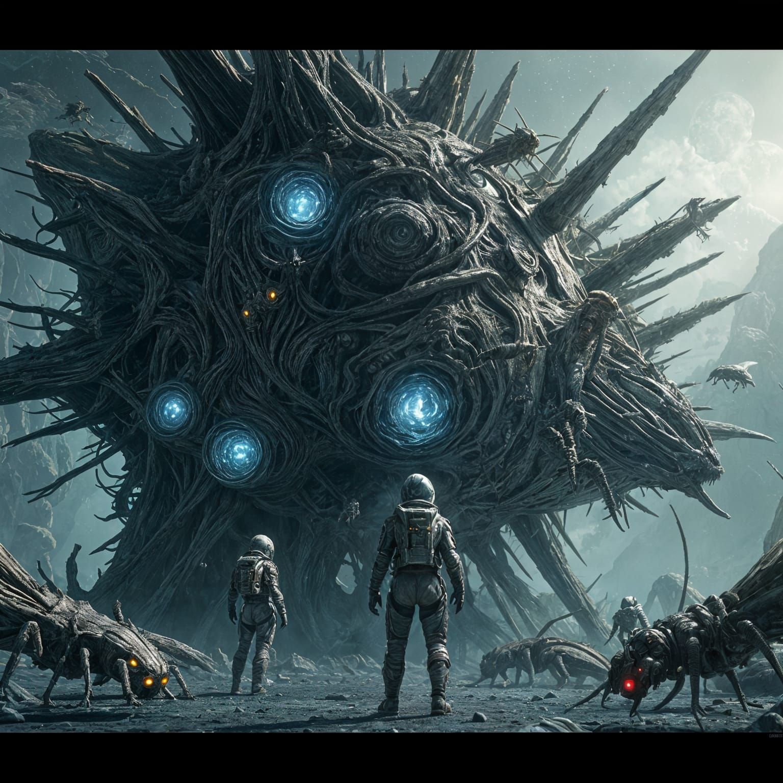 Alien Hive World in Biomechanical Surrealism