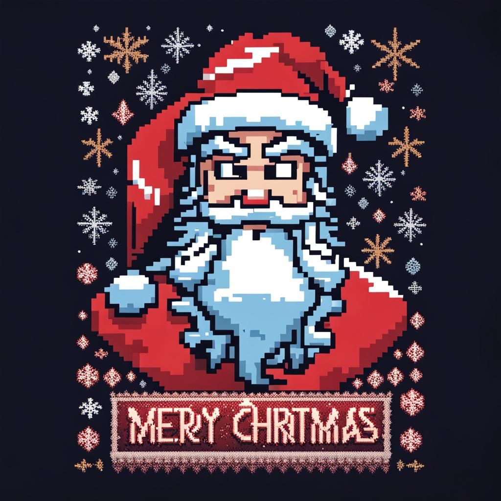 Santa Pixel Art Ugly Christmas Sweater Design