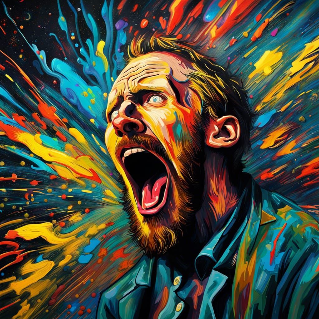Screaming Man Watches Starry Night in Graffiti Style
