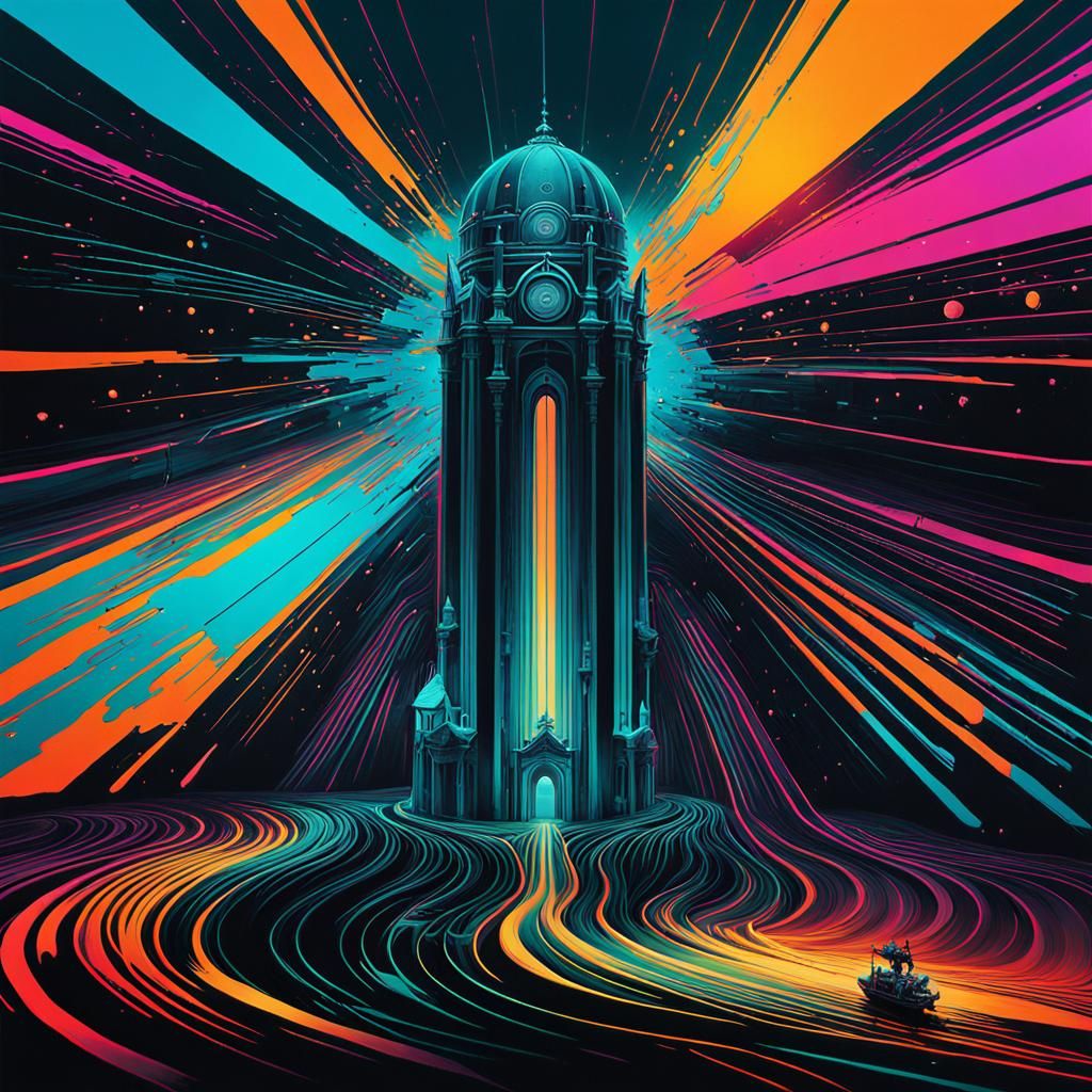 Fantastical Landscape with Intricate Technology in Vibrant C...